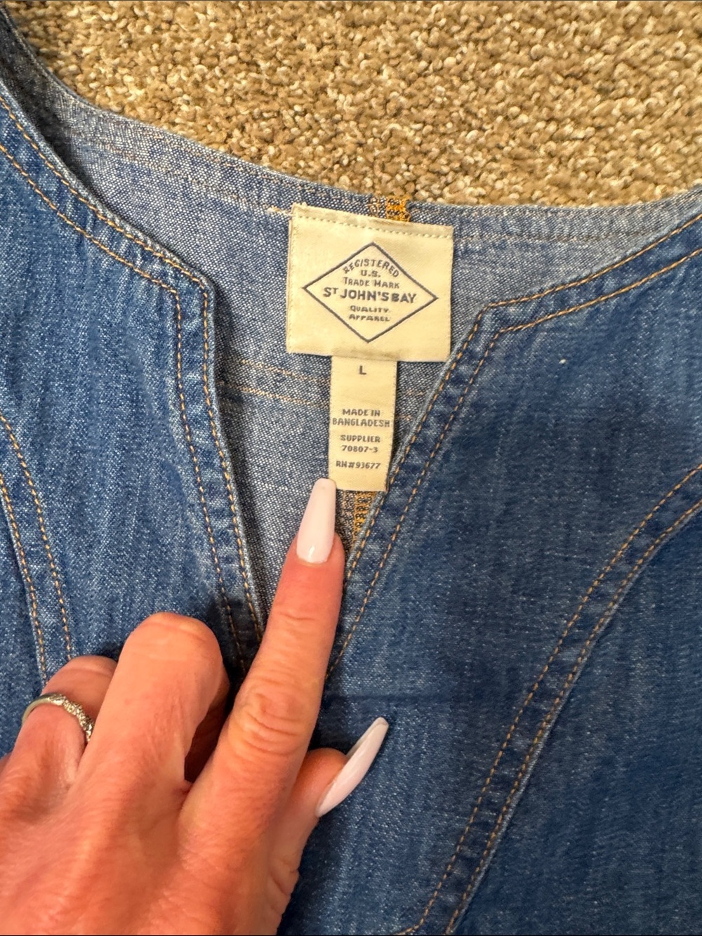St. John's Bay Blue Denim Tie-Waist Dress chambray 100% Cotton jean western SZ L - Picture 6 of 8